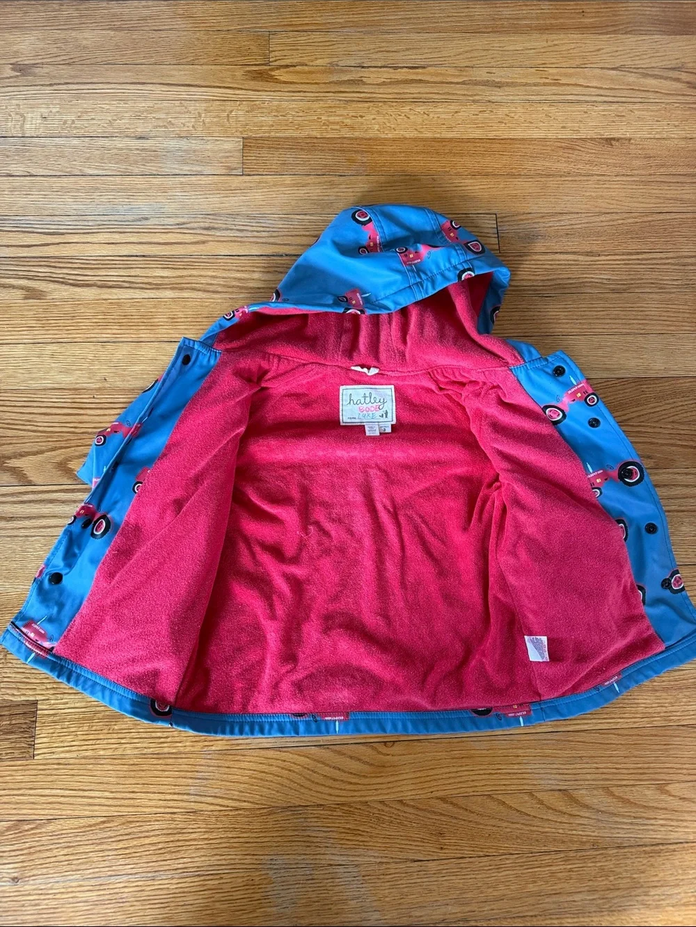 Blue Kids' Hooded Rain Jacket with Red Tractor Print